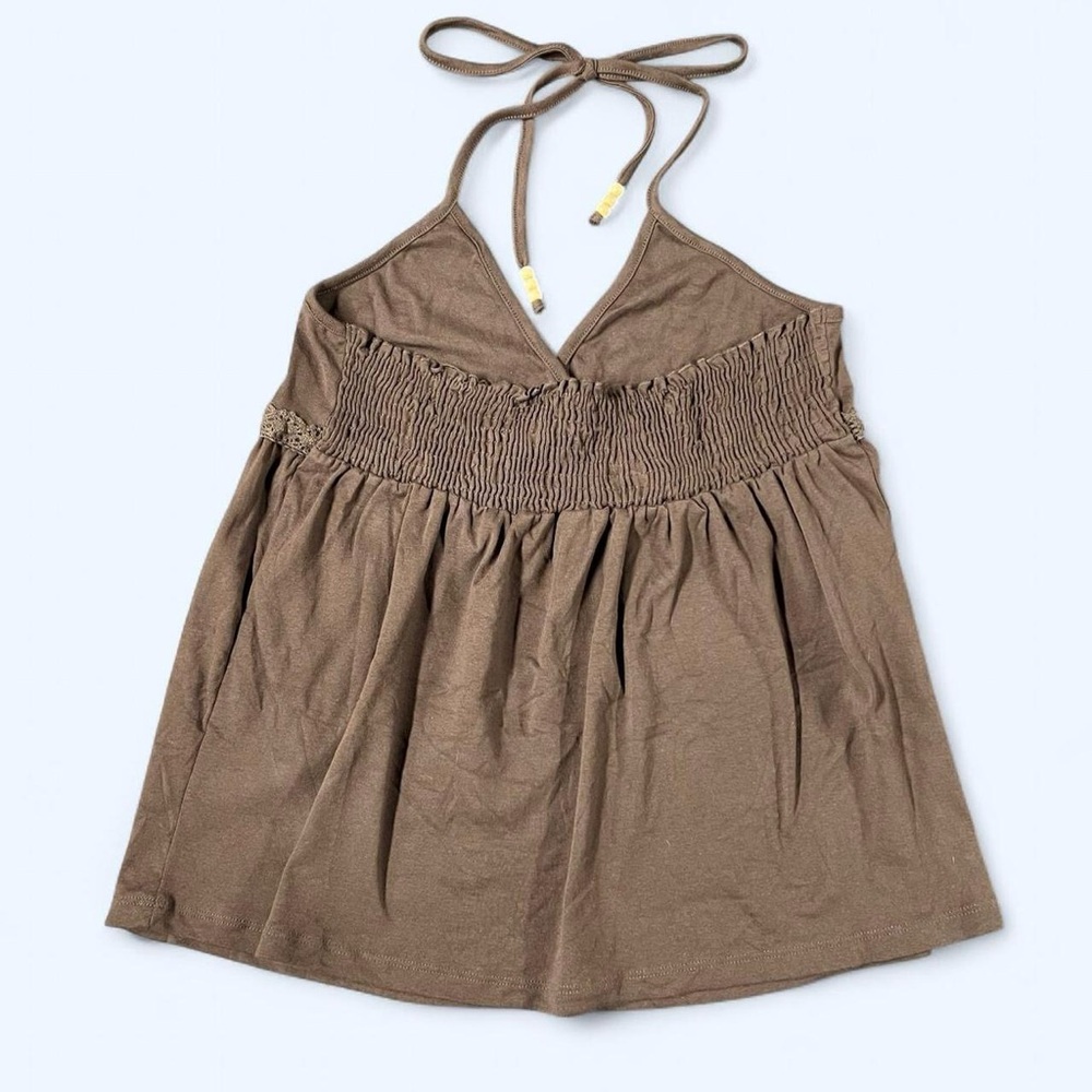 Y2k Babydoll Halter Top Brown XL Beaded Accent Boho 2000s Sleeveless Fairy - Picture 2 of 4